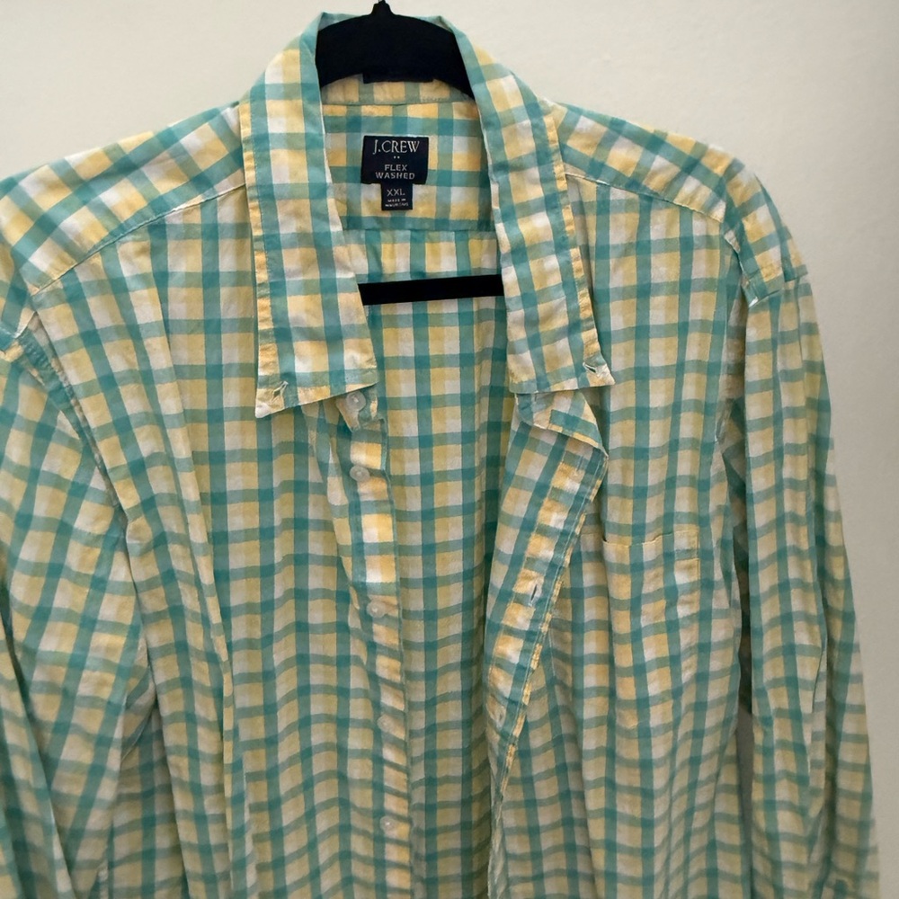 J. Crew Men's Plaid Shirt in Green and Yellow